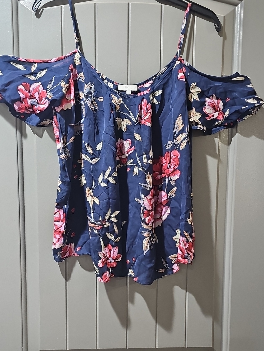 Joie Navy Floral Cold-Shoulder Camisole with Pink Blossoms (E)